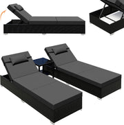 3 Piece Rattan Sun Lounger Set with Table Black Grey