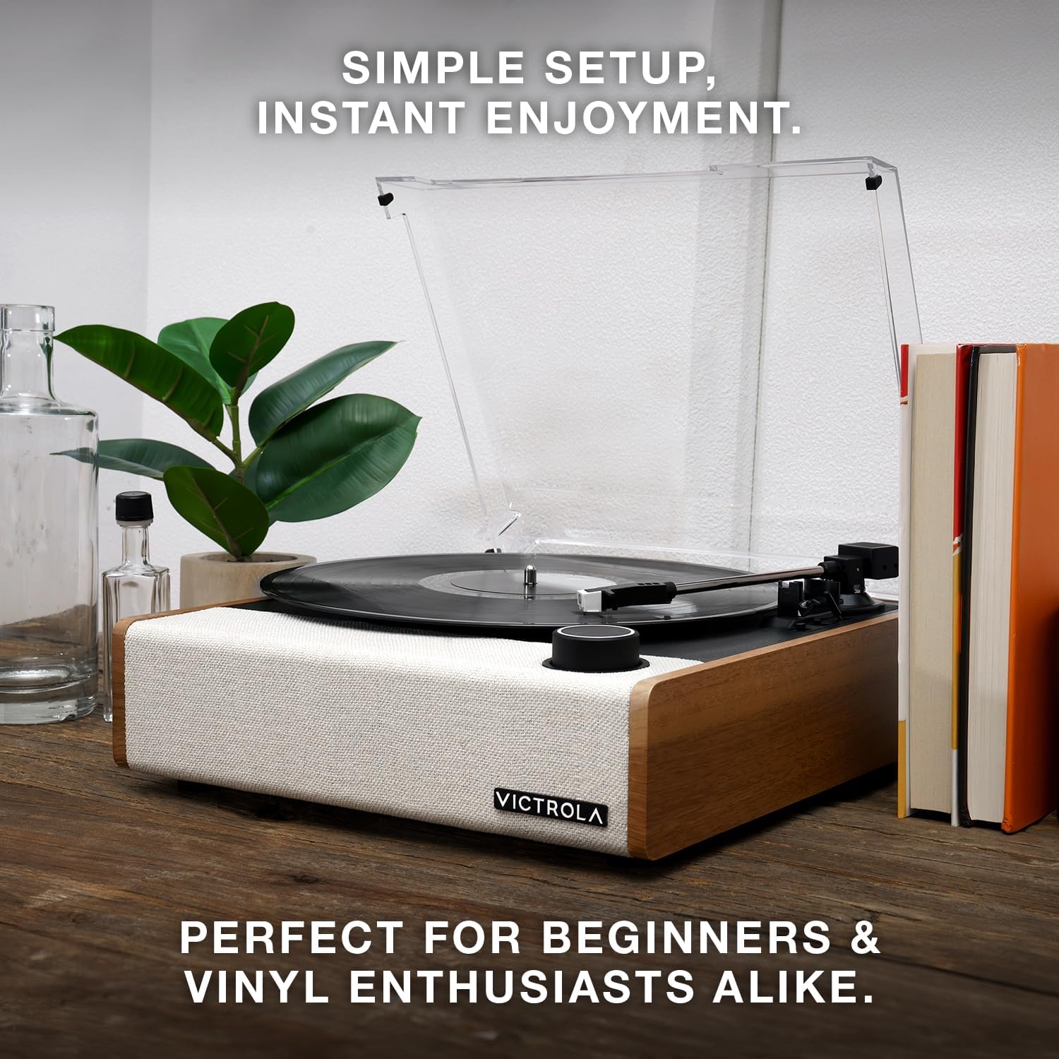 Oak Bluetooth Record Player With Speakers 3 Speed