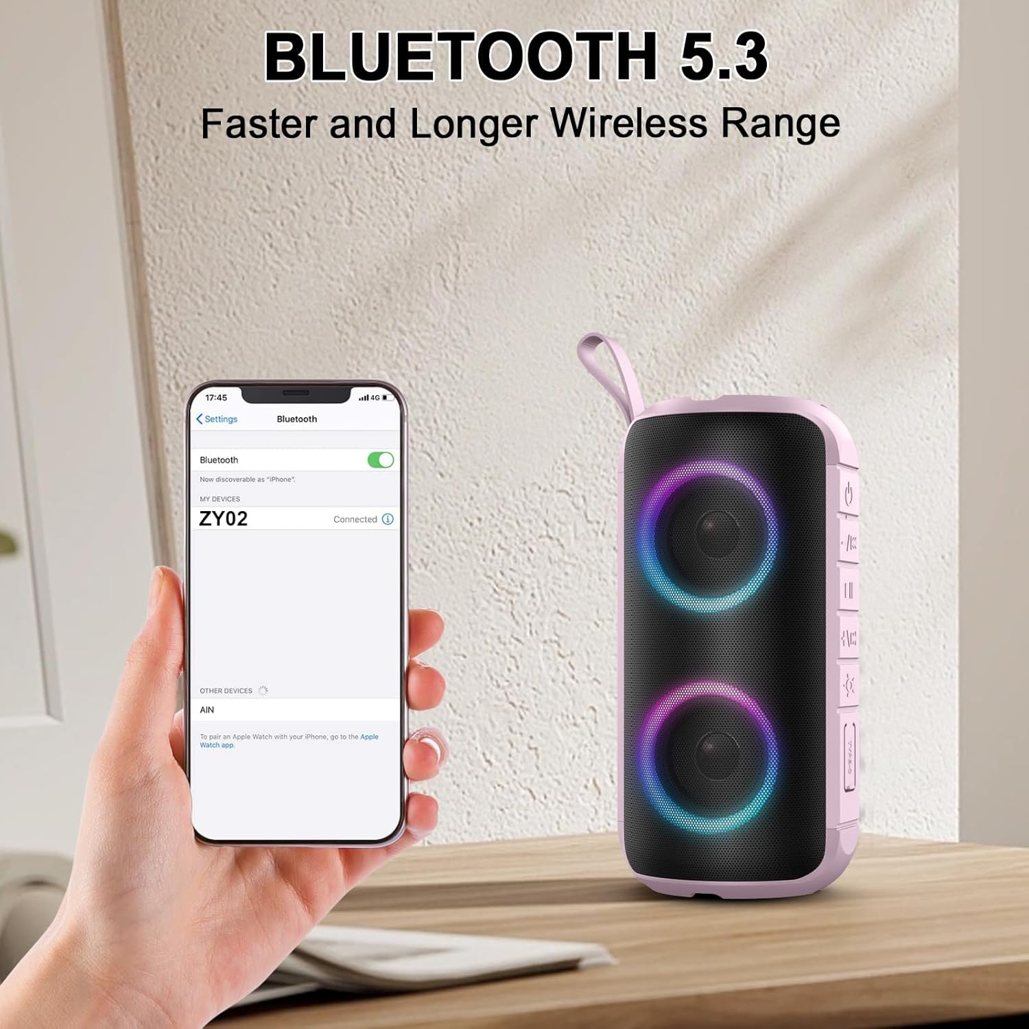 Portable Bluetooth Speaker 360 Stereo Bass RGB Lights IPX7 Waterproof