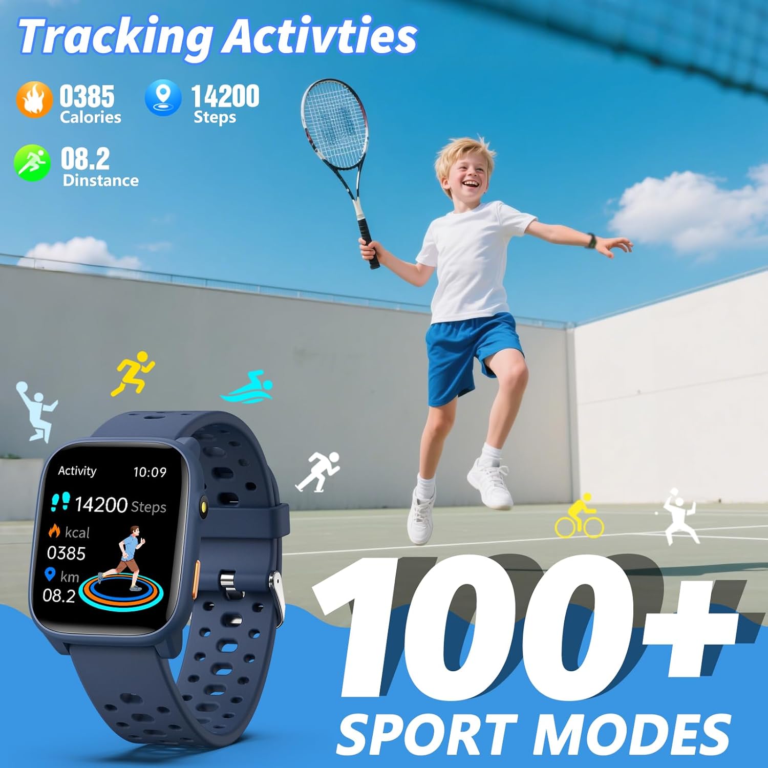 Kids Smart Watch Games Fitness Tracker Blue
