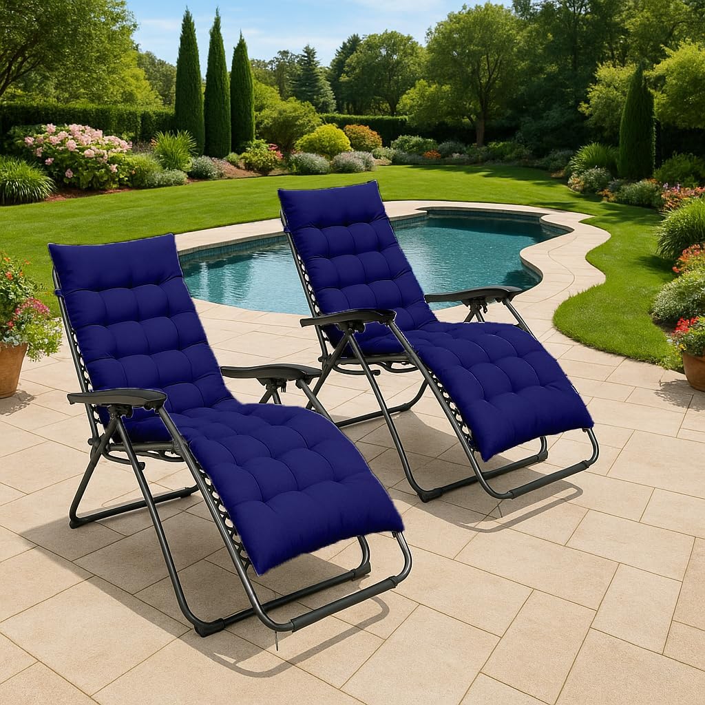 Set of 2 Zero Gravity Reclining Chairs Blue Cushions