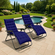 Set of 2 Zero Gravity Reclining Chairs Blue Cushions