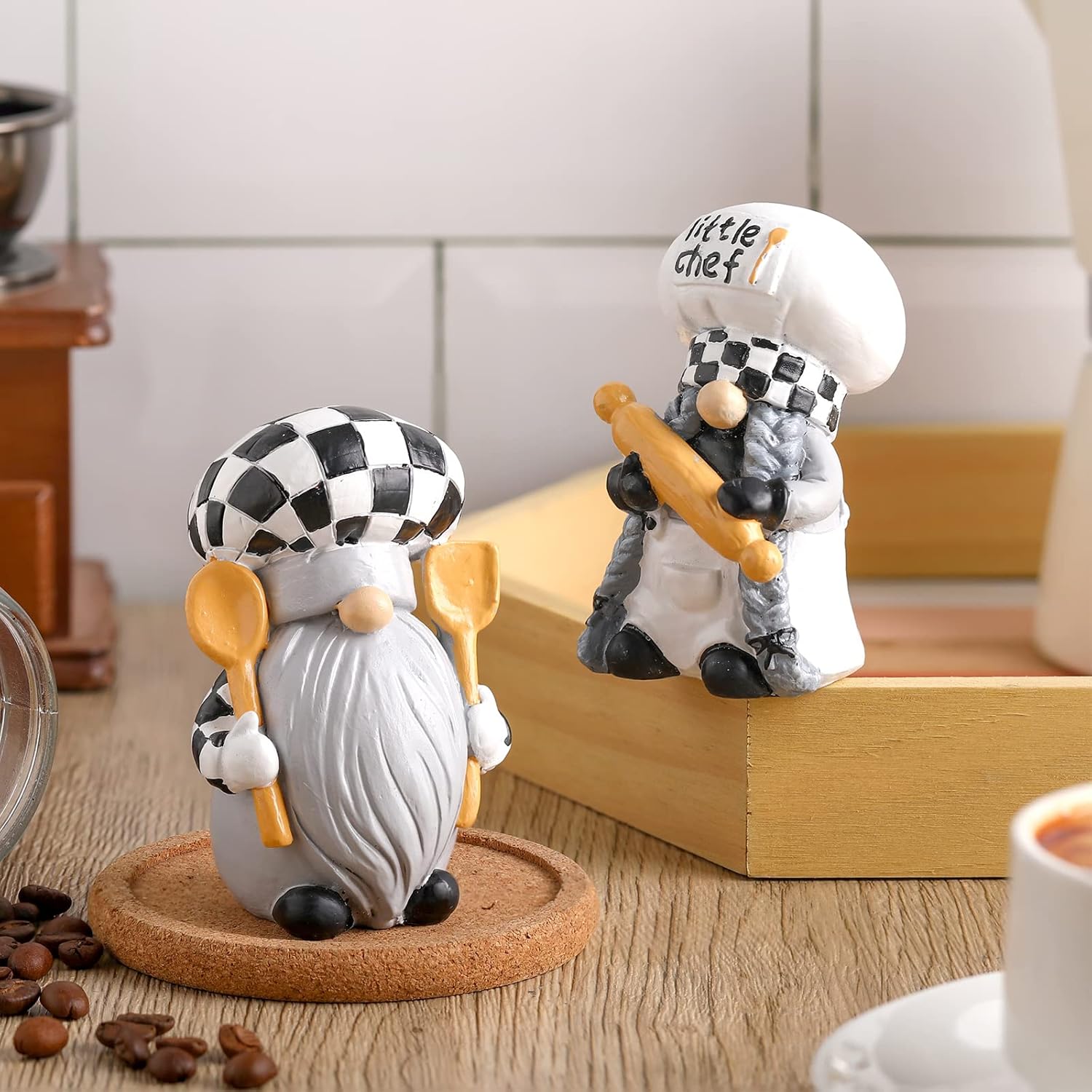 2PCS Chef Gnome Kitchen Decor Resin Figurines Farmhouse Tiered Tray