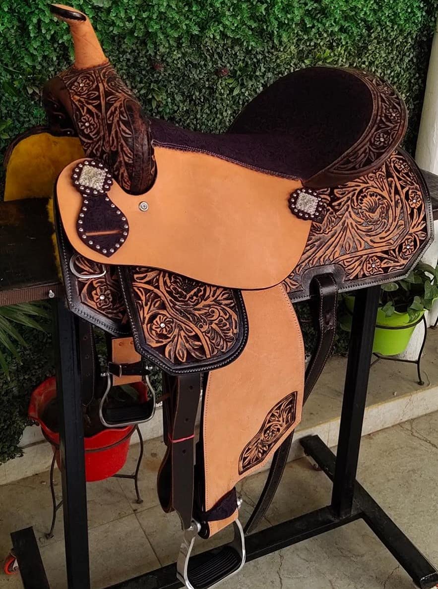 Leather Western Horse Saddle 14 Inch Barrel Trail Seat