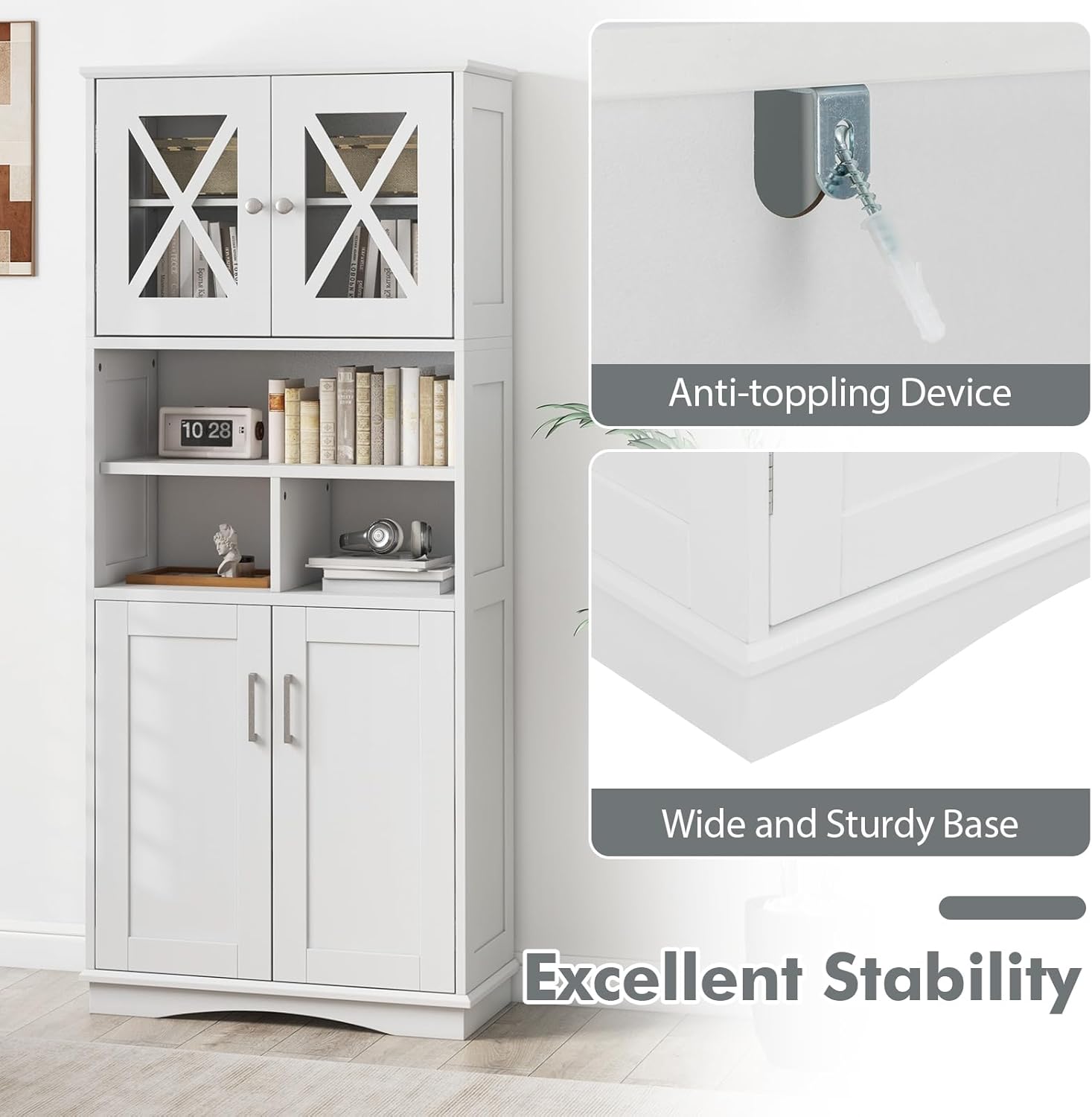 Tall Storage Cabinet White Adjustable Shelf Door Unit
