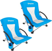2 Pack Blue Low Folding Beach Chairs Heavy Duty Seats