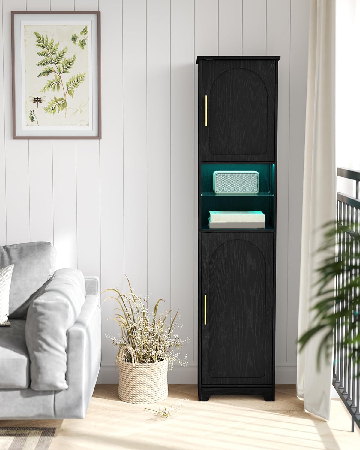 LED Tall Bathroom Storage Cabinet 2 Door Black 170cm