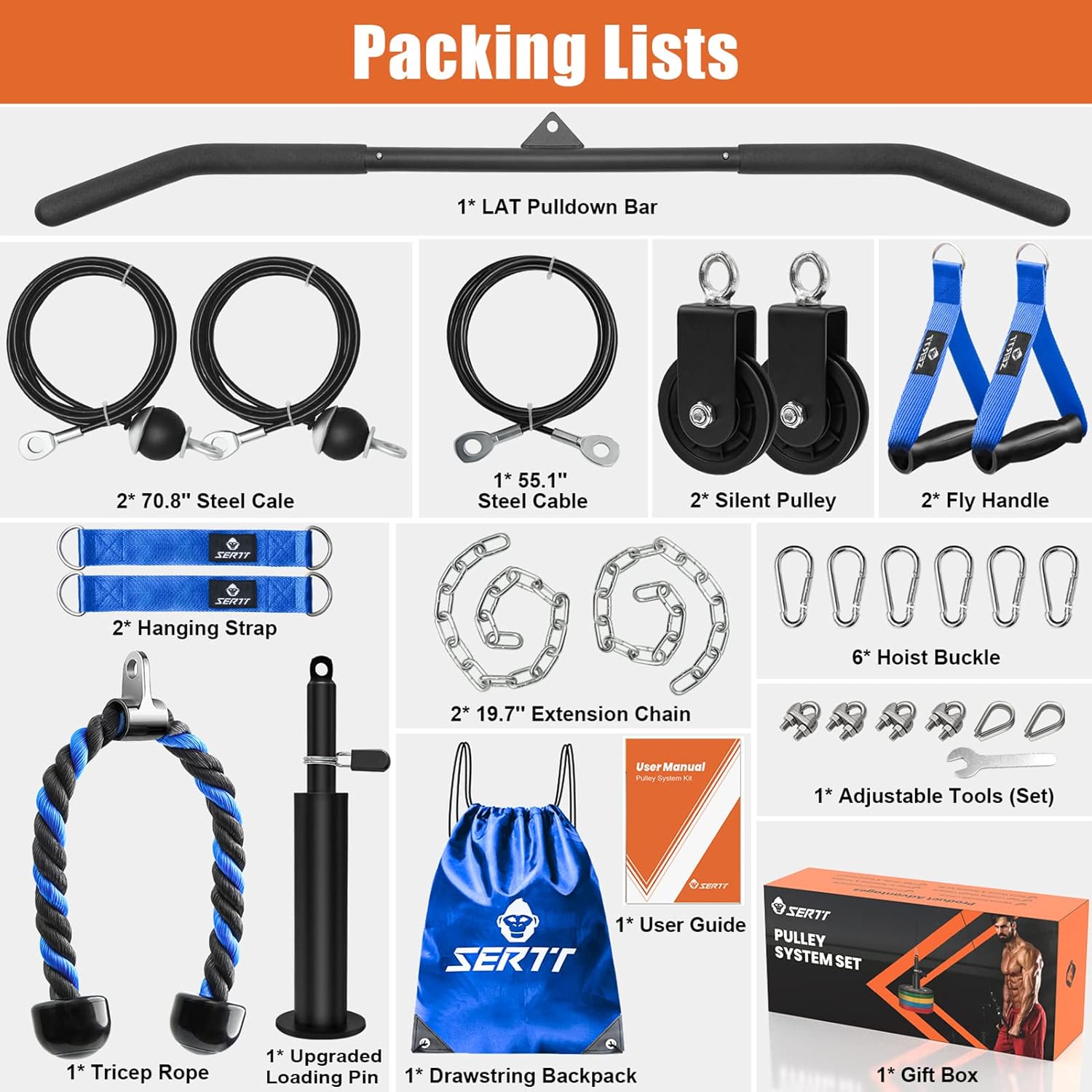 Home Gym Cable Pulley System LAT Pulldown Arm Trainer Kit