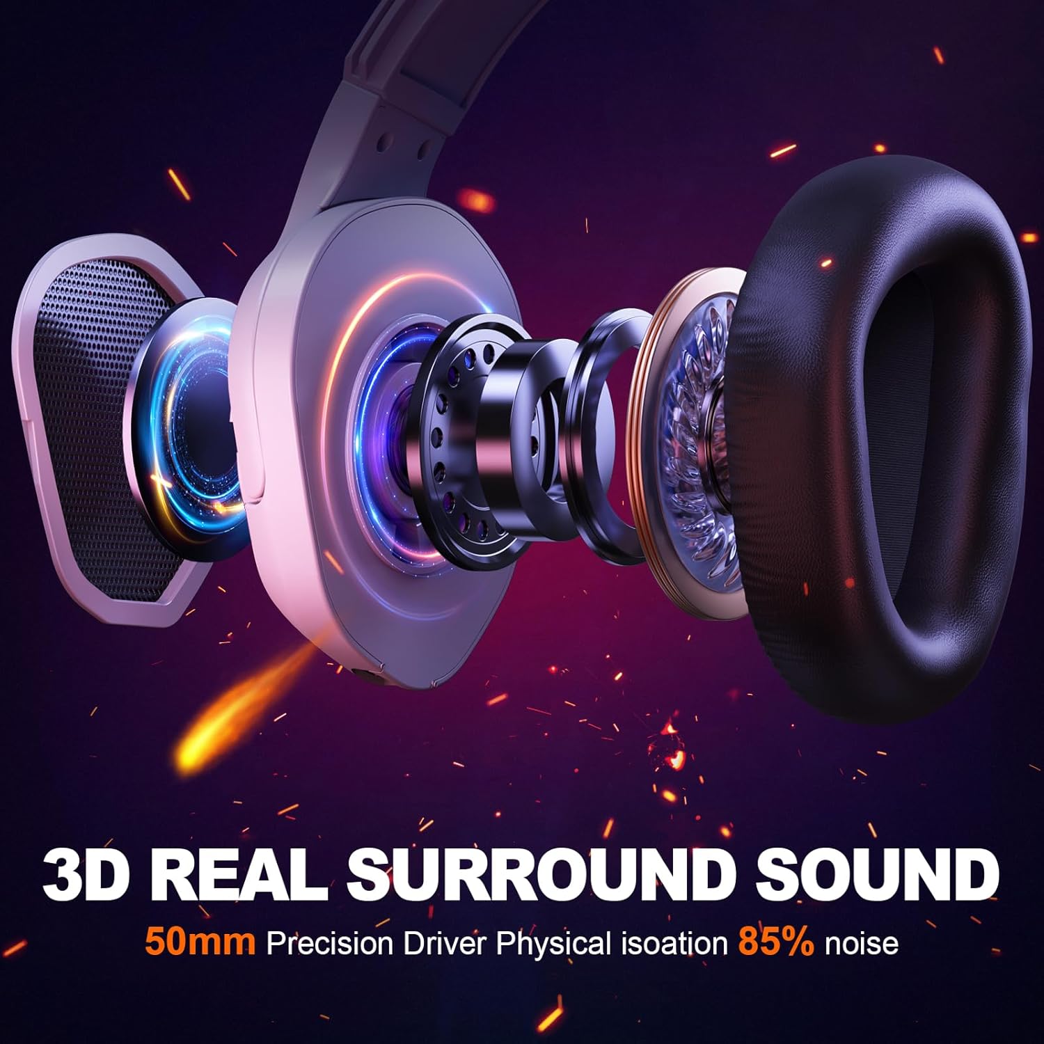 Wired Gaming Headset 54mm Drivers Noise Cancelling Mic RGB