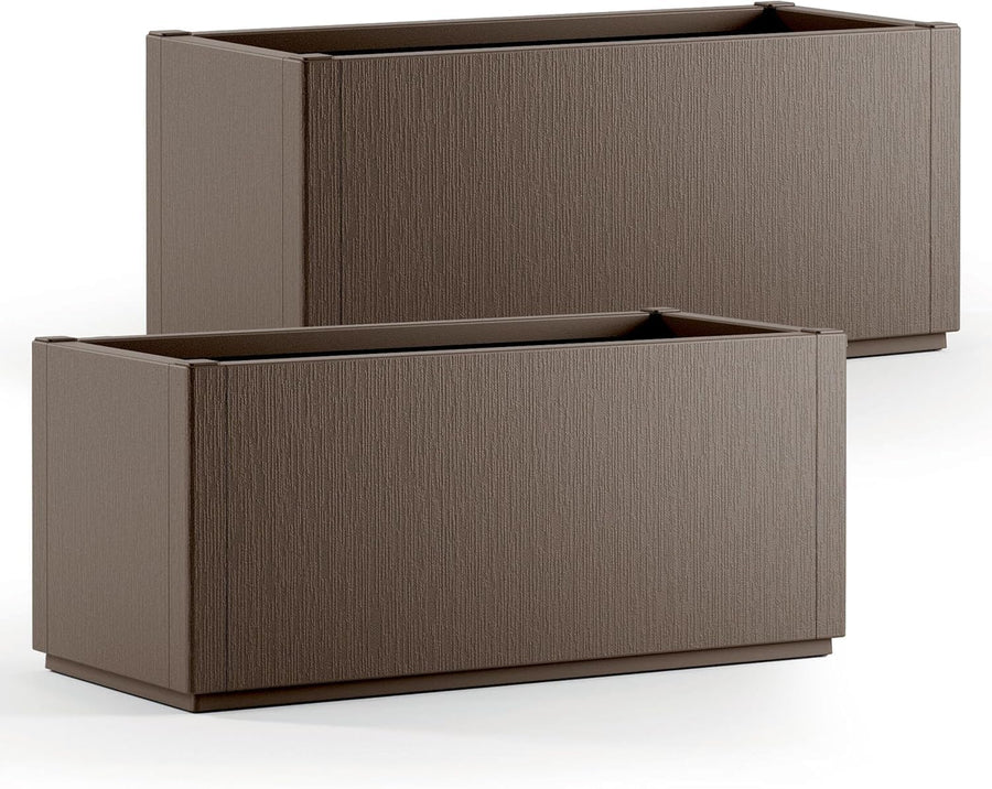Set of 2 Large Garden Planters 80L Weatherproof Brown Pots