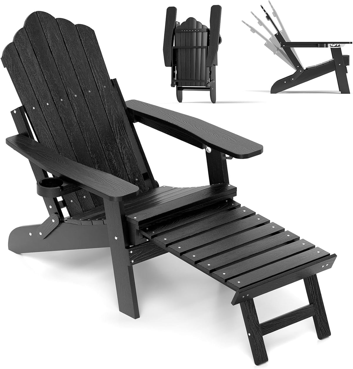 Adirondack Garden Lounge Chair Adjustable Footrest Black