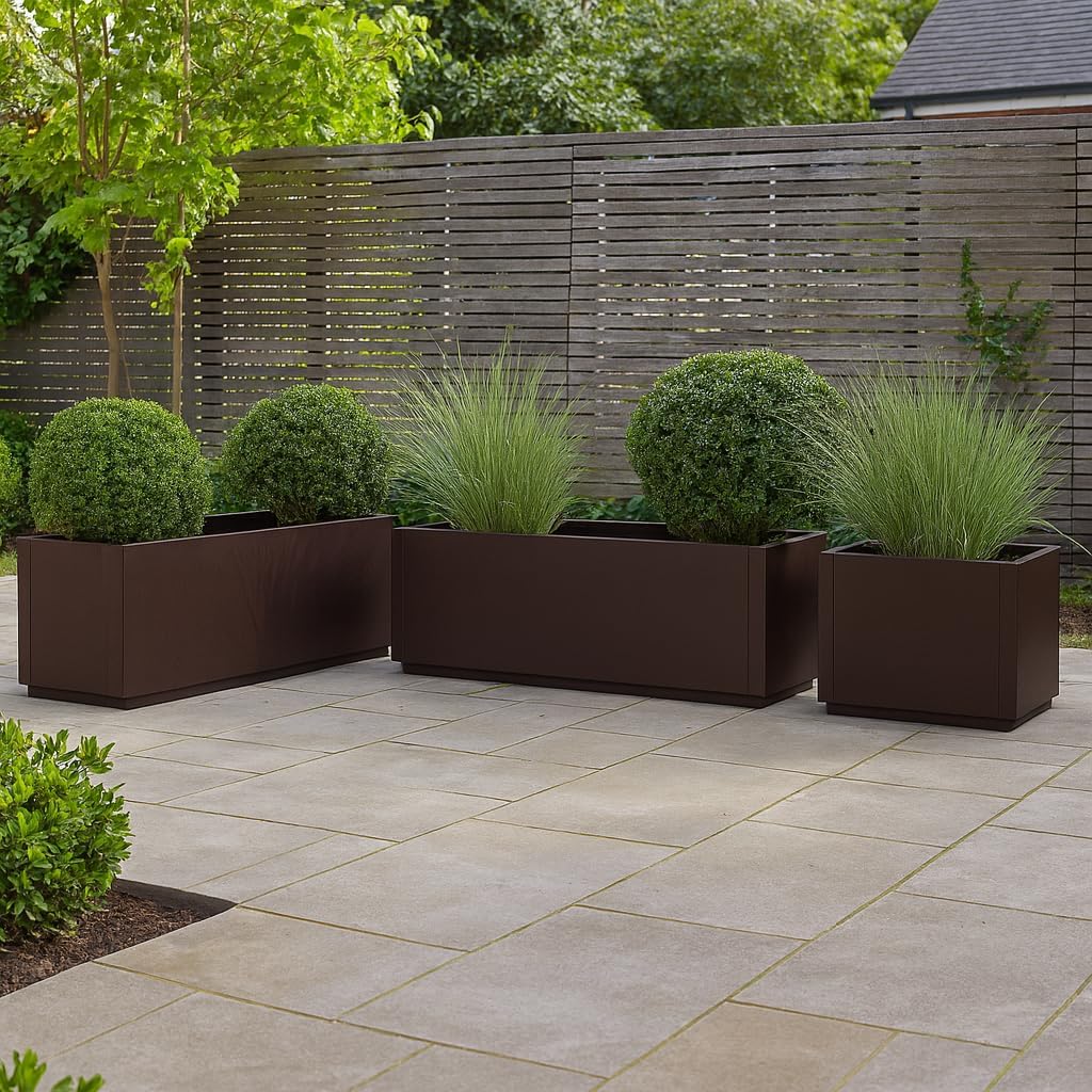 Set of 4 Large Garden Planters 80L Weatherproof Brown Pots