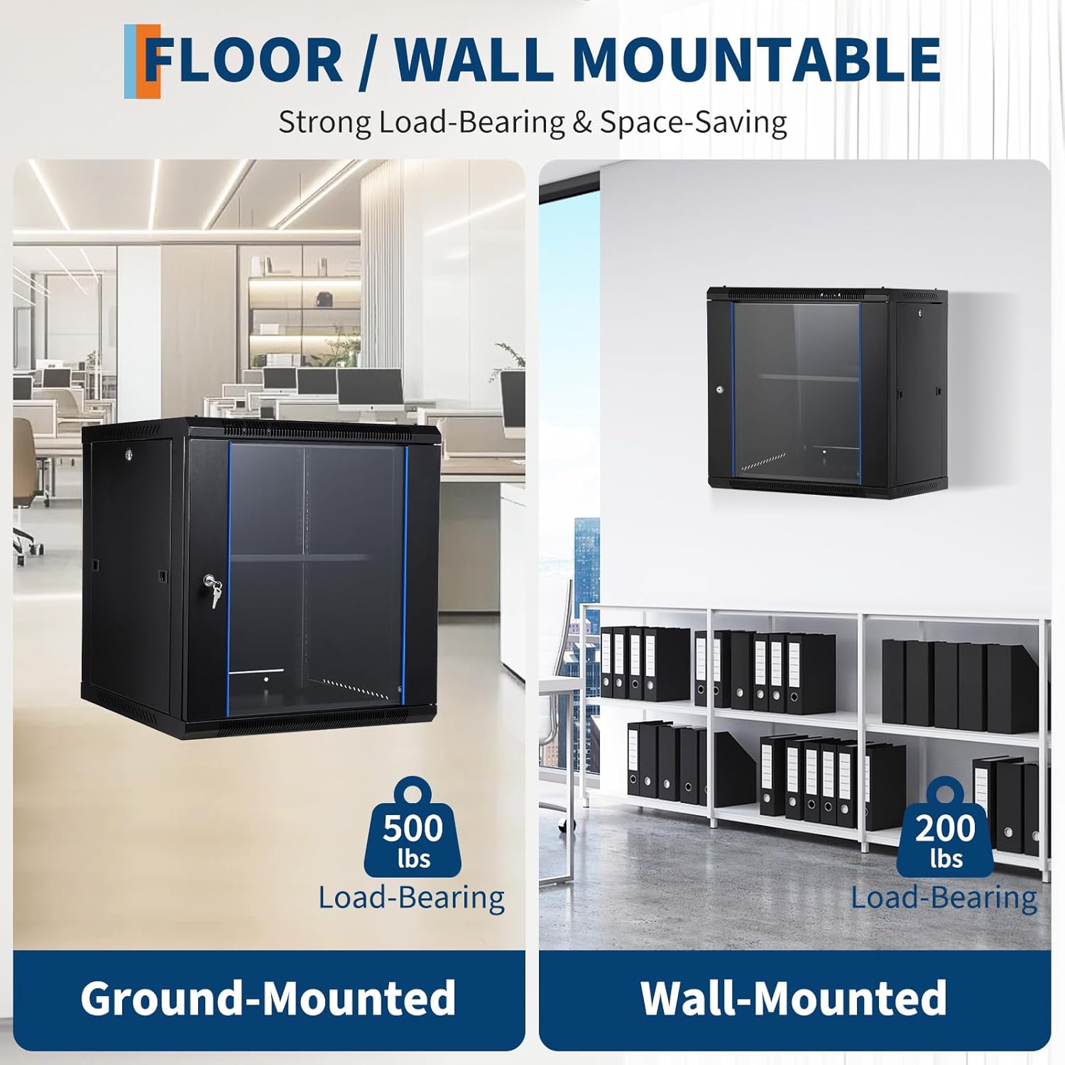 12U Wall Mount Network Cabinet Glass Door 23.6 Inch Deep