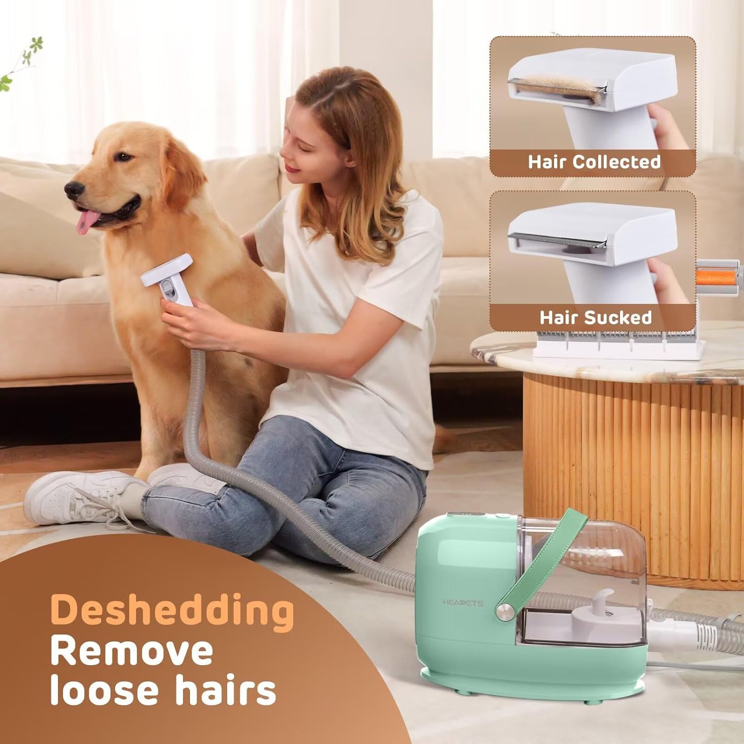 Dog Grooming Vacuum 3L 7 Tool Low Noise Clipper Green