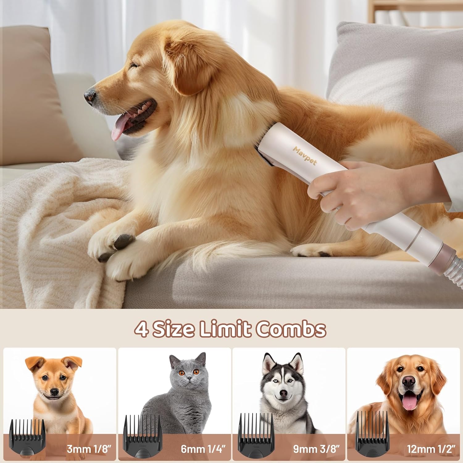 Pet Grooming Vacuum Kit 12000Pa 6 Tools Hair Trimmer