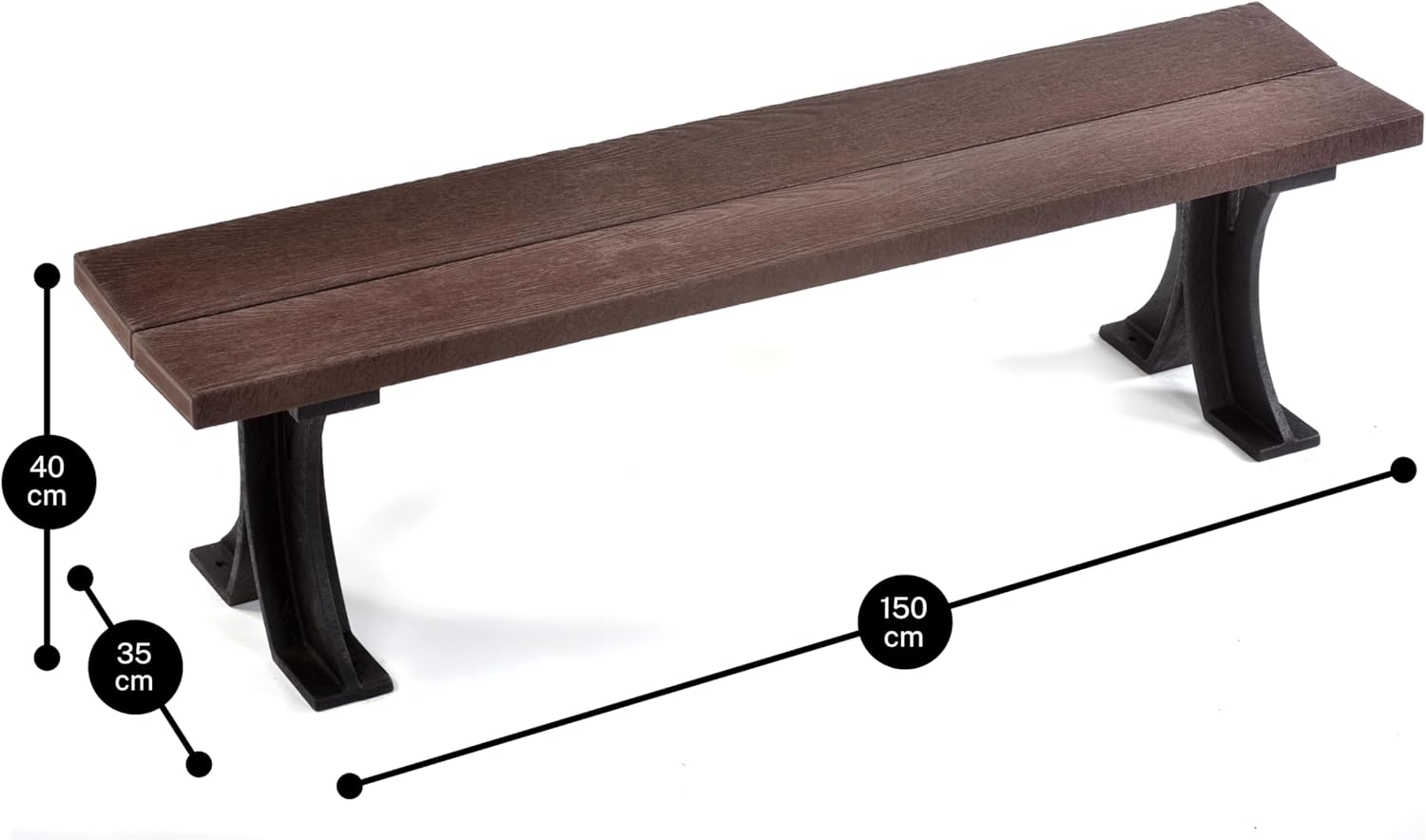 3 Seater Backless Garden Bench Recycled Plastic Outdoor Seat