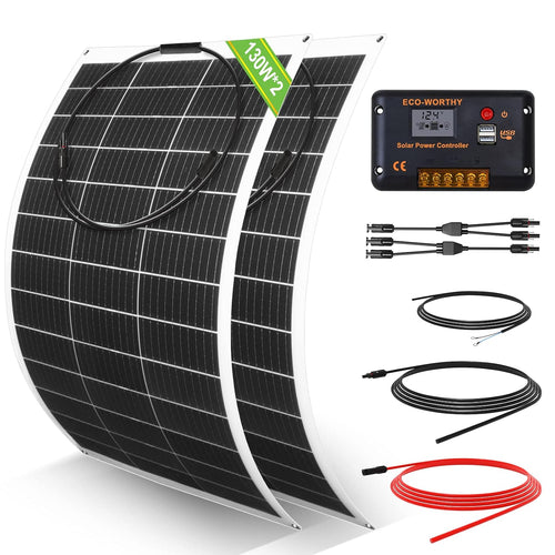 260W Flexible Solar Panel Kit 12V 2x130W Controller RV Off Grid