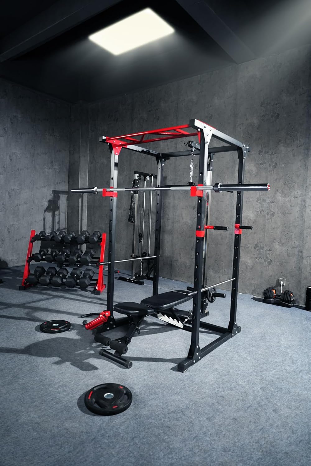 Power Cage Squat Rack Dual Pulley Home Gym Pull Up Station