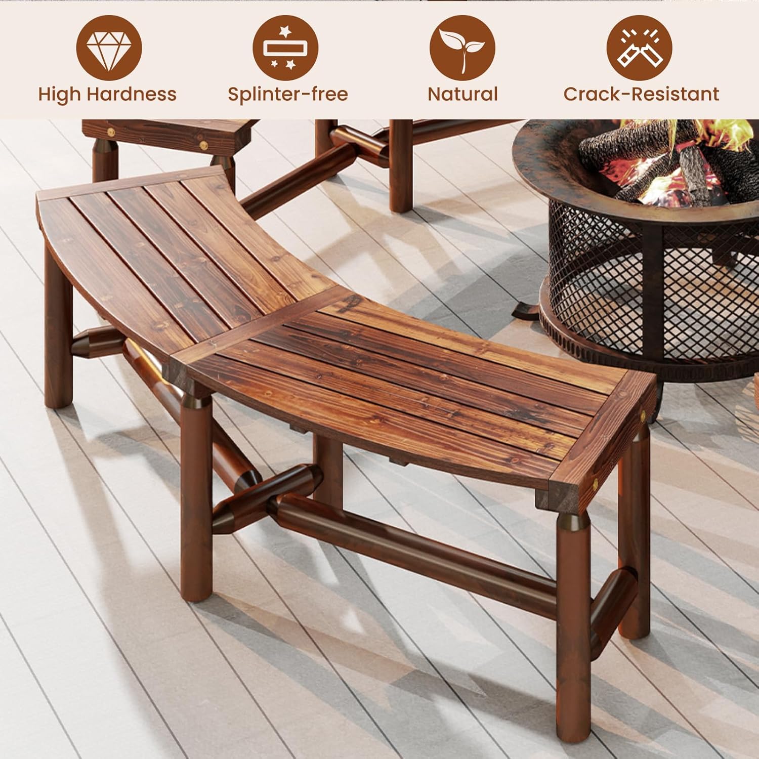 Curved Wooden Garden Bench 170cm Outdoor Patio Park Bench Seat 3 Seater