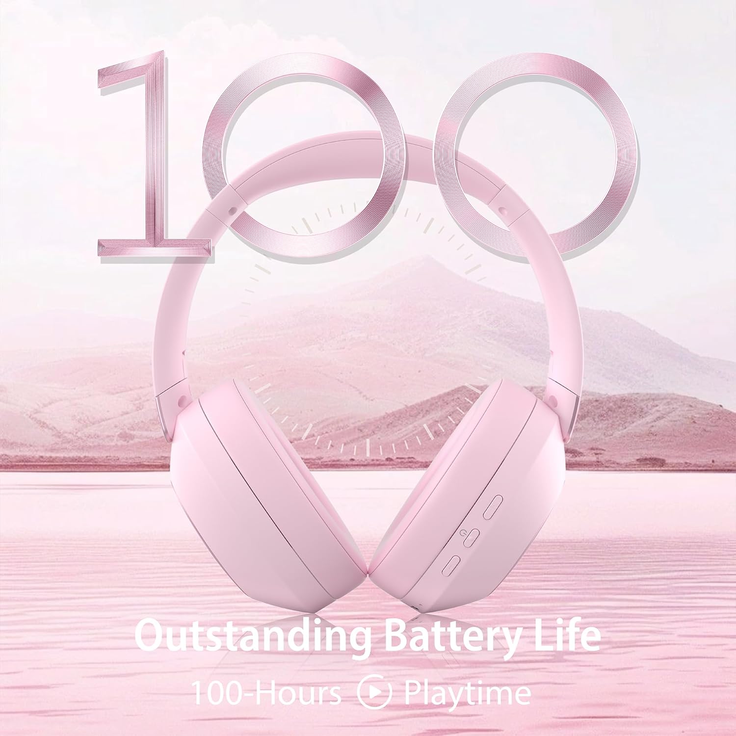 Wireless Noise Cancelling Over Ear Headphones 80Hr Battery Pink