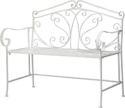 Foldable Metal Garden Bench Vintage Patio Seat White Iron
