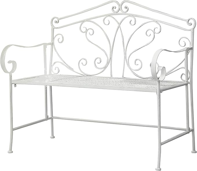 Foldable Metal Garden Bench Vintage Patio Seat White Iron