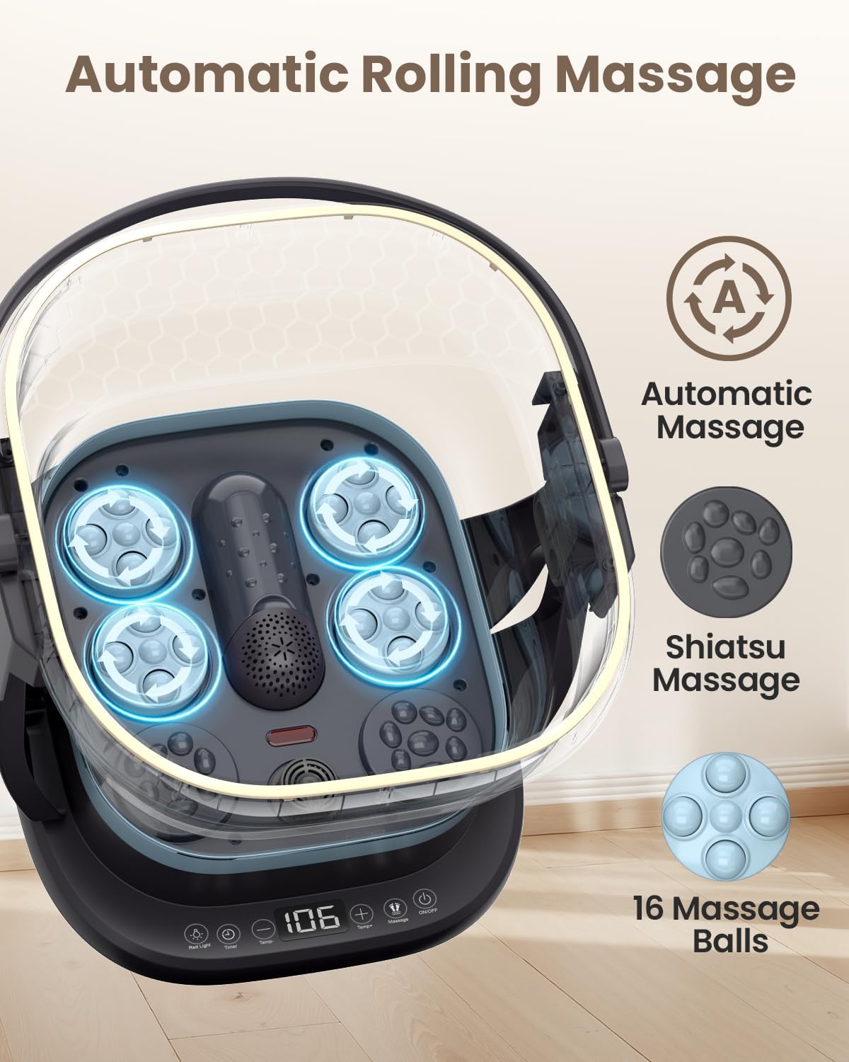 Foldable Foot Spa Bath Heat Massage Balls Remote LED Pedicure