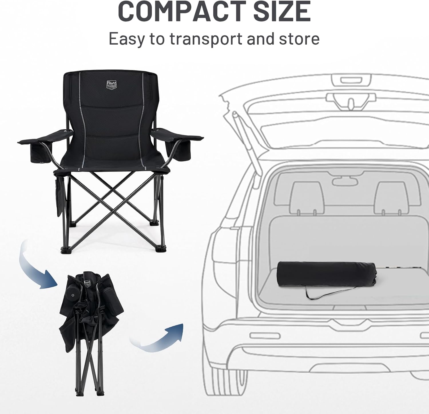 Set of 2 Heavy Duty Camping Chairs 200kg Padded Black