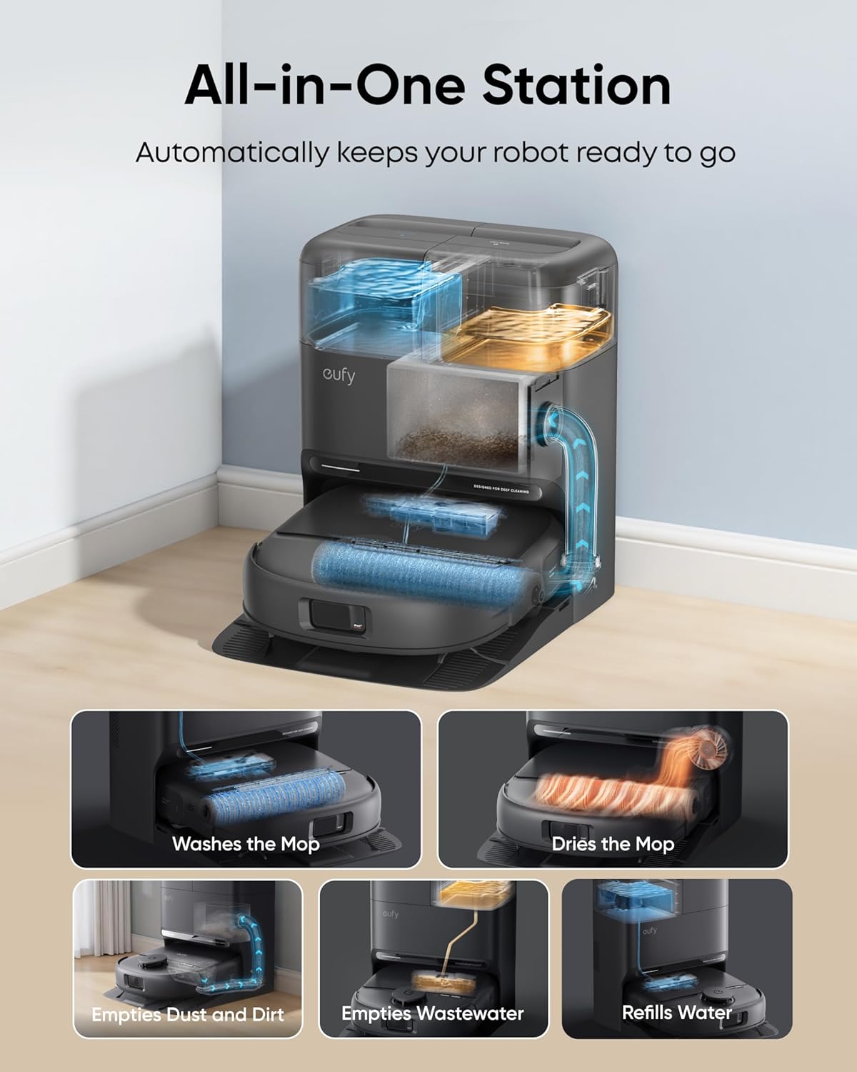 Robot Vacuum Mop 15000Pa Self Cleaning Station AI Avoidance