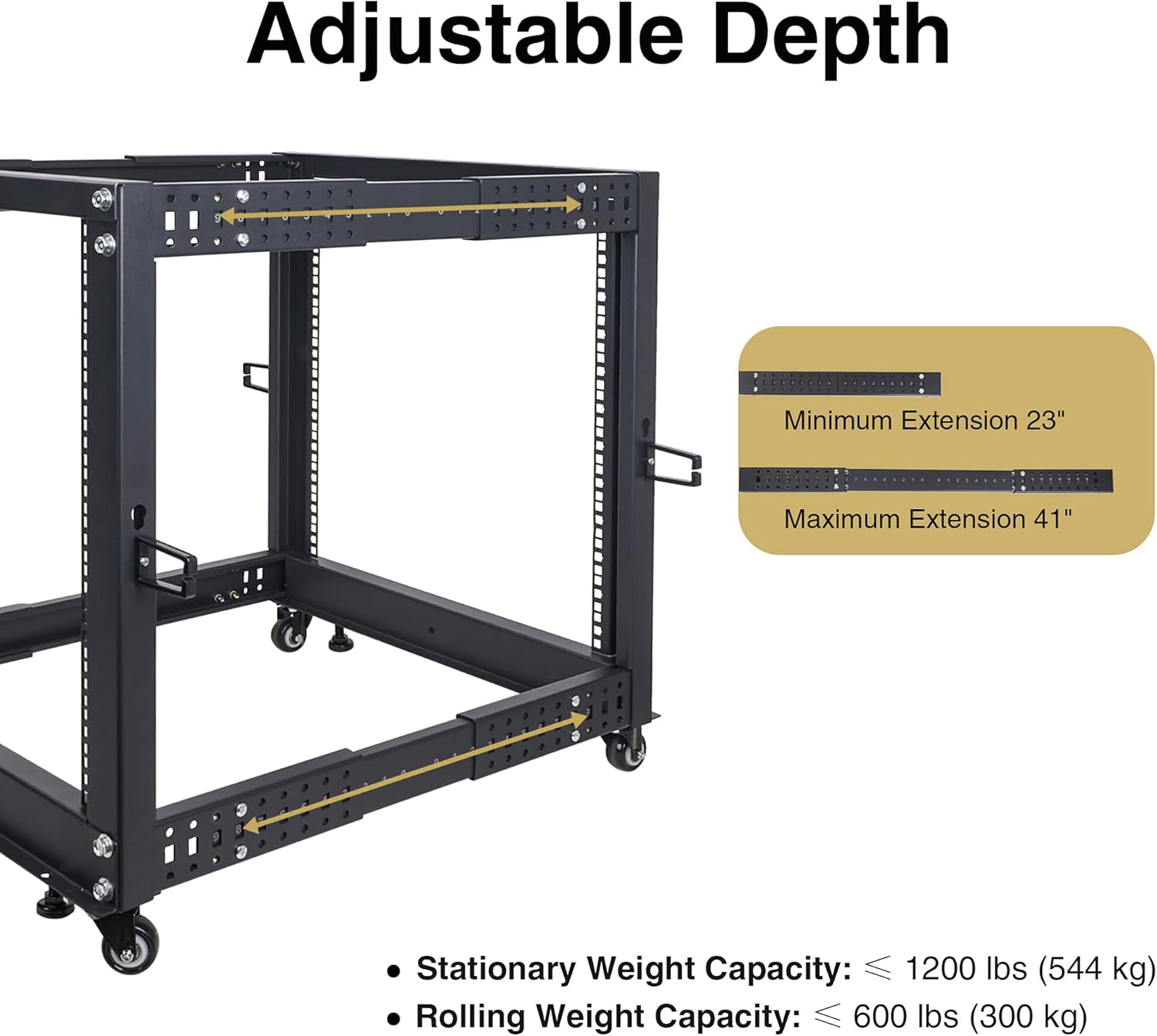 15U Adjustable 4 Post IT & Network Rack with Wheels
