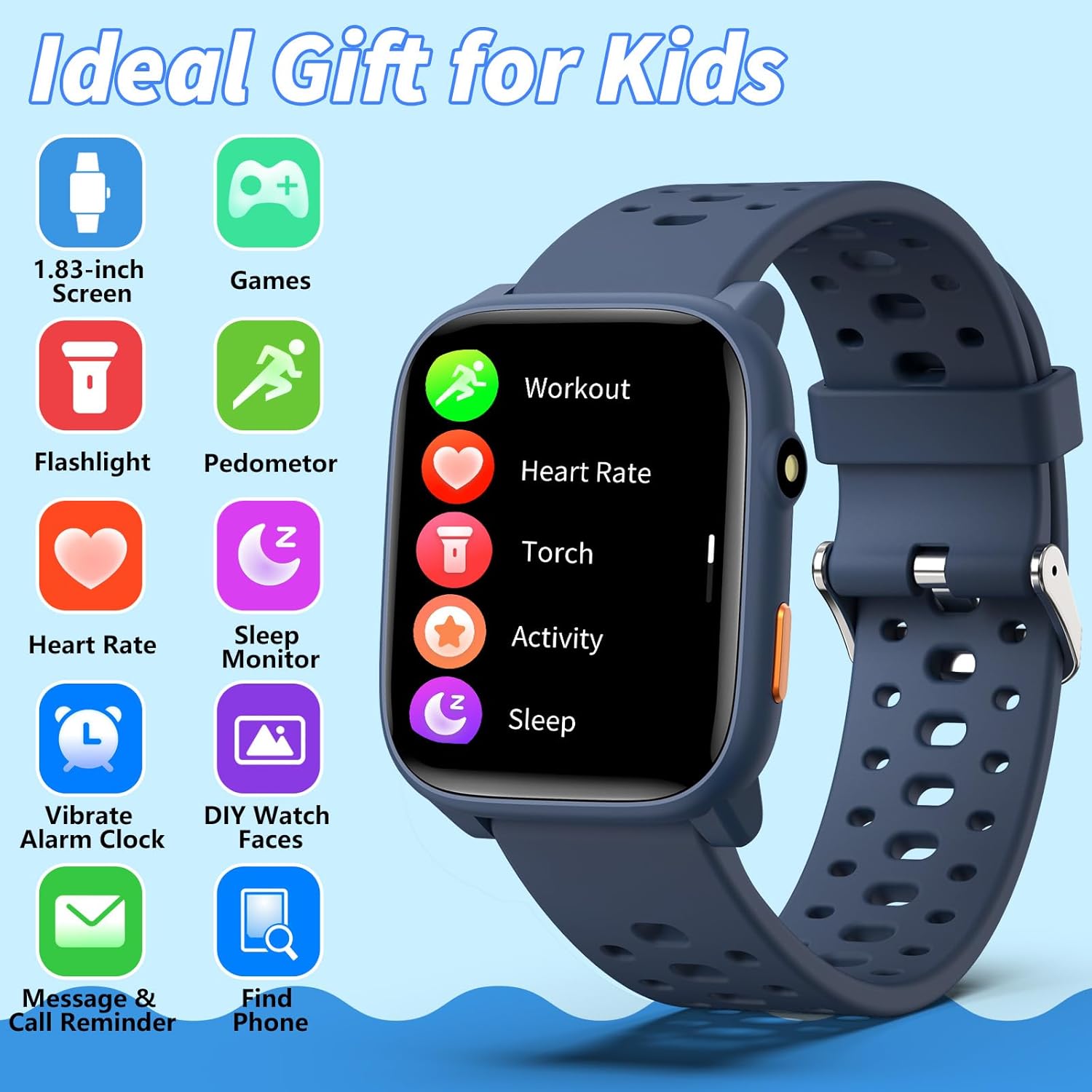 Kids Smart Watch Games Fitness Tracker Blue