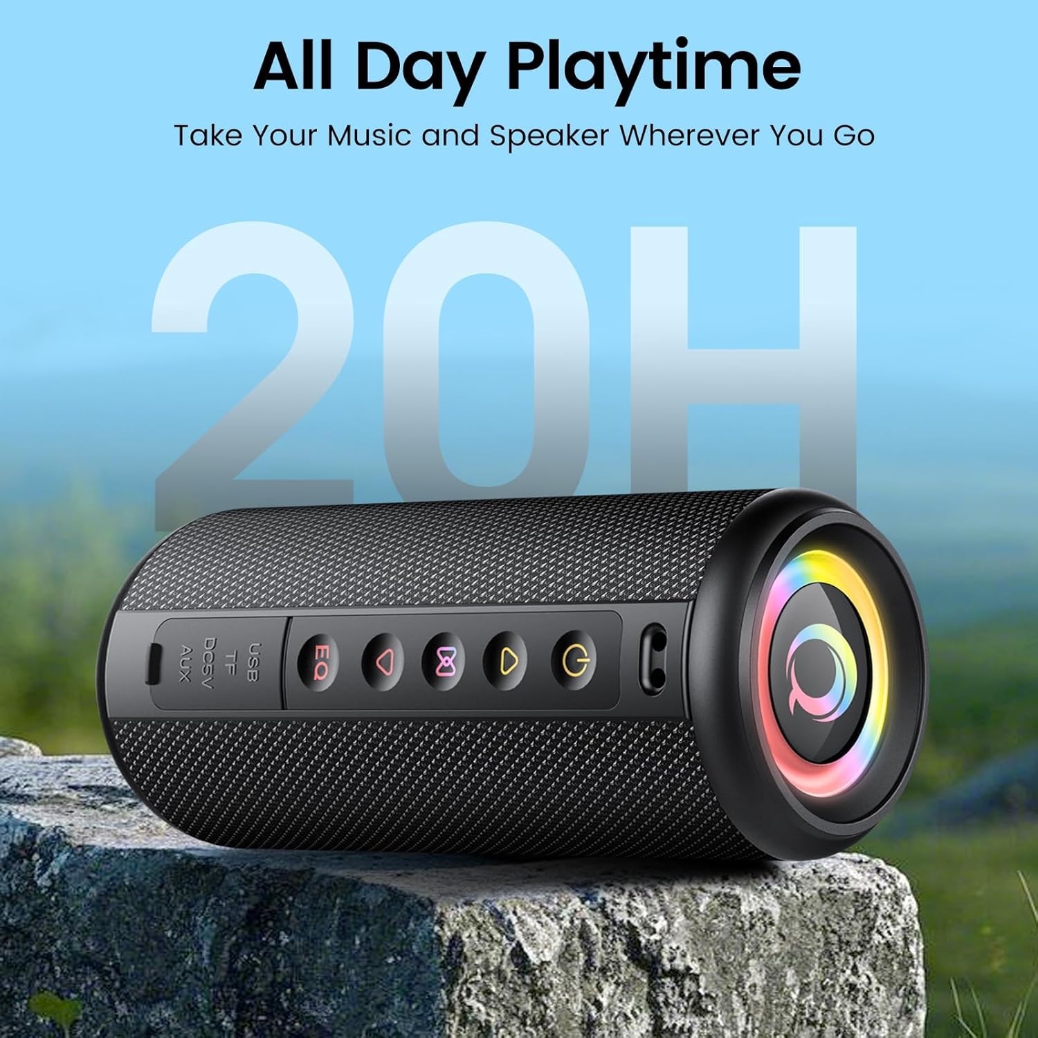 Portable Bluetooth Speaker 20W RGB Lights IPX7 Bass TWS