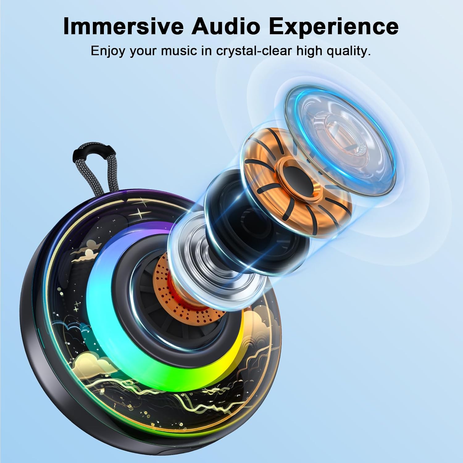 Portable Bluetooth Shower Speaker RGB Waterproof IPX6 360 Sound