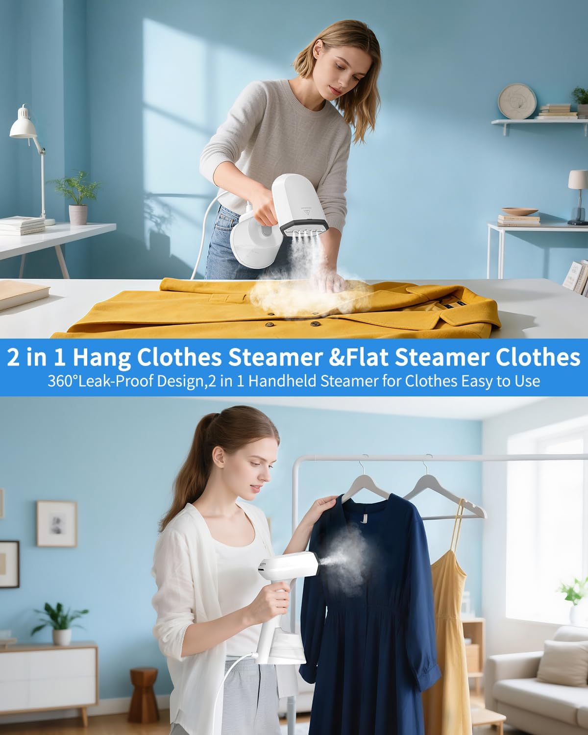 Handheld Clothes Steamer 1500W Fast Heat 280ml Tank Portable