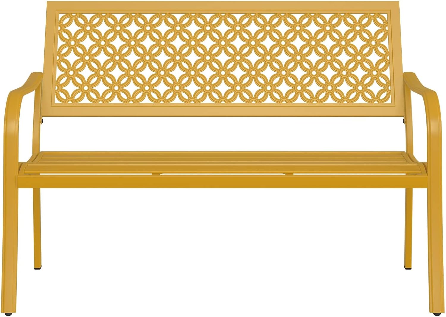 Yellow Metal Garden Bench 2–3 Seater Outdoor Patio Seat Rust Resistant