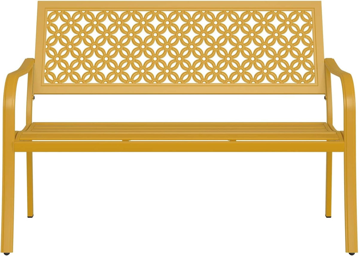 Yellow Metal Garden Bench 2–3 Seater Outdoor Patio Seat Rust Resistant