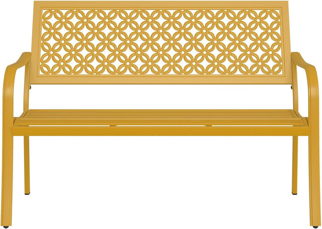 Yellow Metal Garden Bench 2–3 Seater Outdoor Patio Seat Rust Resistant
