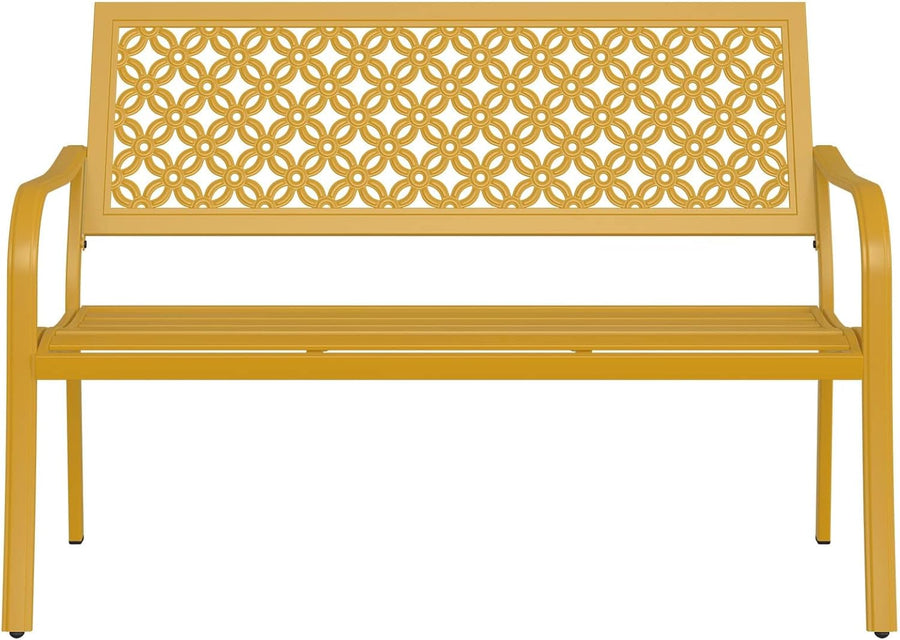 Yellow Metal Garden Bench 2–3 Seater Outdoor Patio Seat Rust Resistant