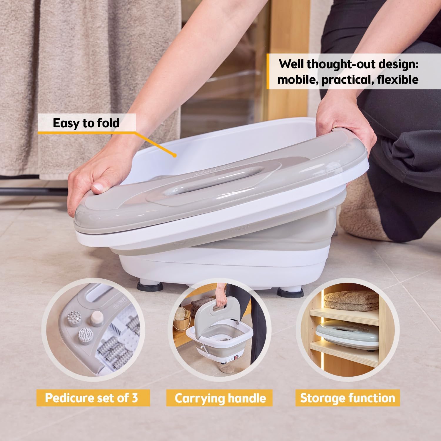 Foldable Foot Spa Massager Heated Bubble Vibration Rollers