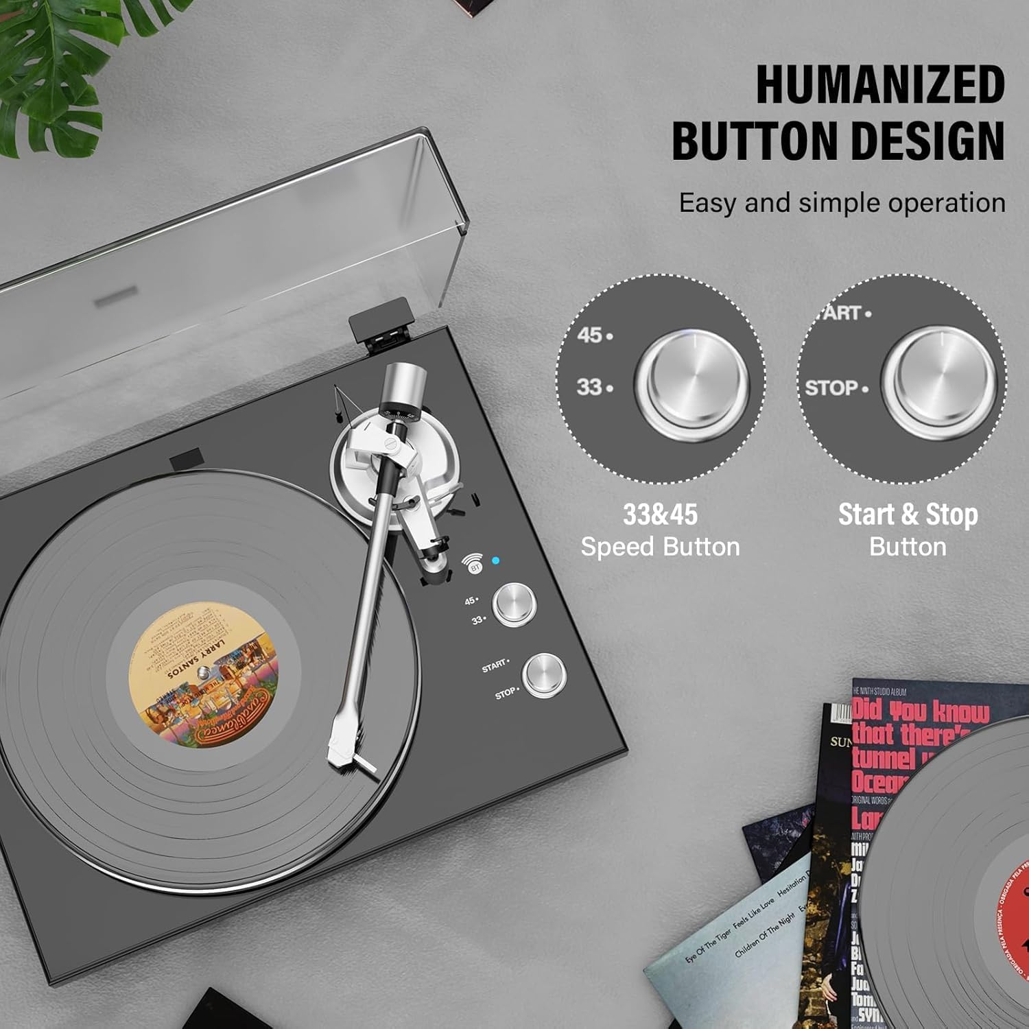 Belt-Drive Vinyl Turntable Bluetooth USB Magnetic Cartridge Adjustable