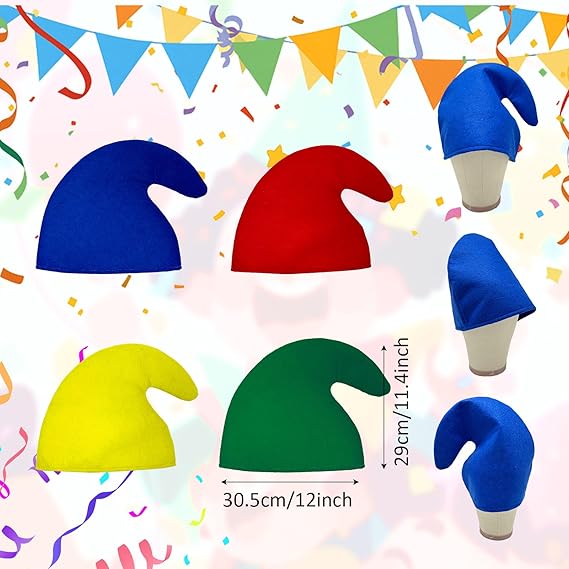4PCS Gnome Hat Set Colorful Curly Christmas Cosplay Hats