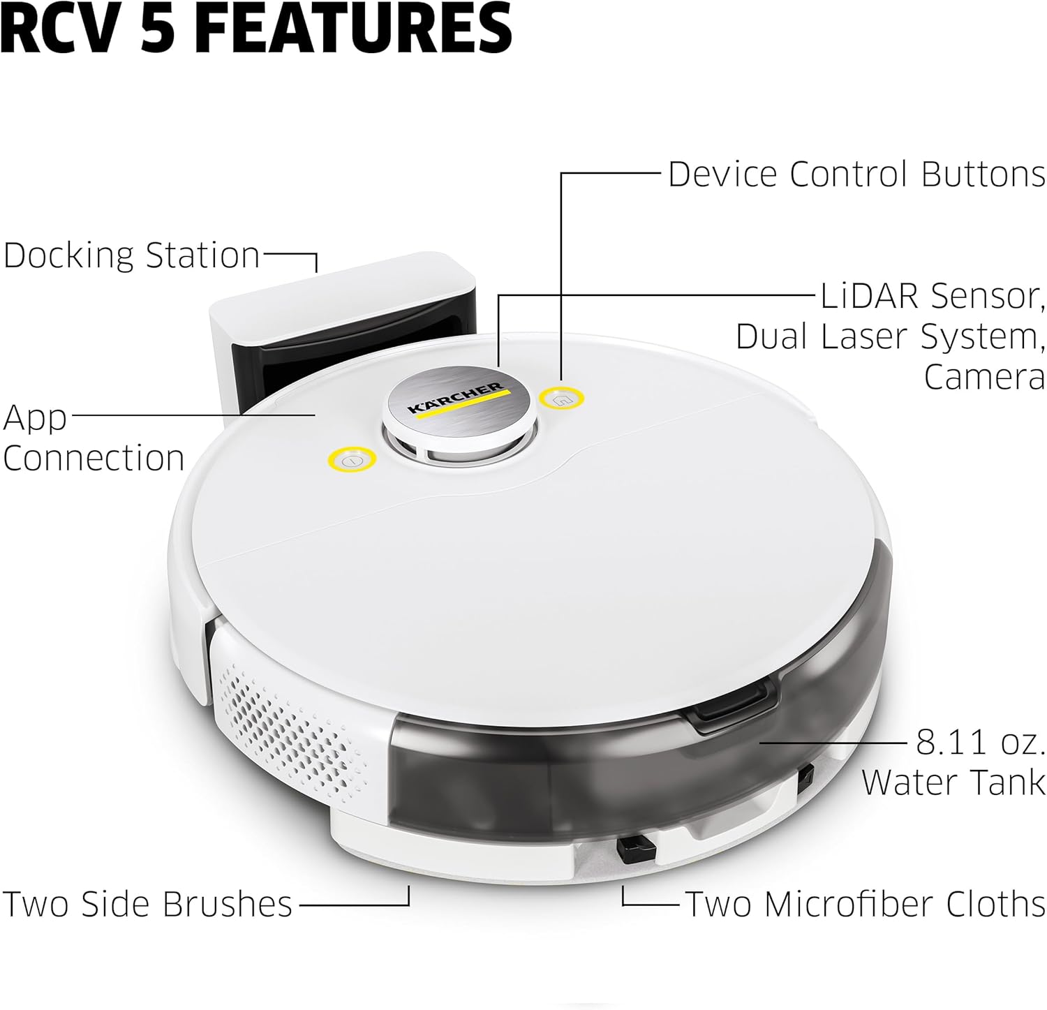 Robot Vacuum Mop 5000Pa LiDAR AI Mapping App Control 140min