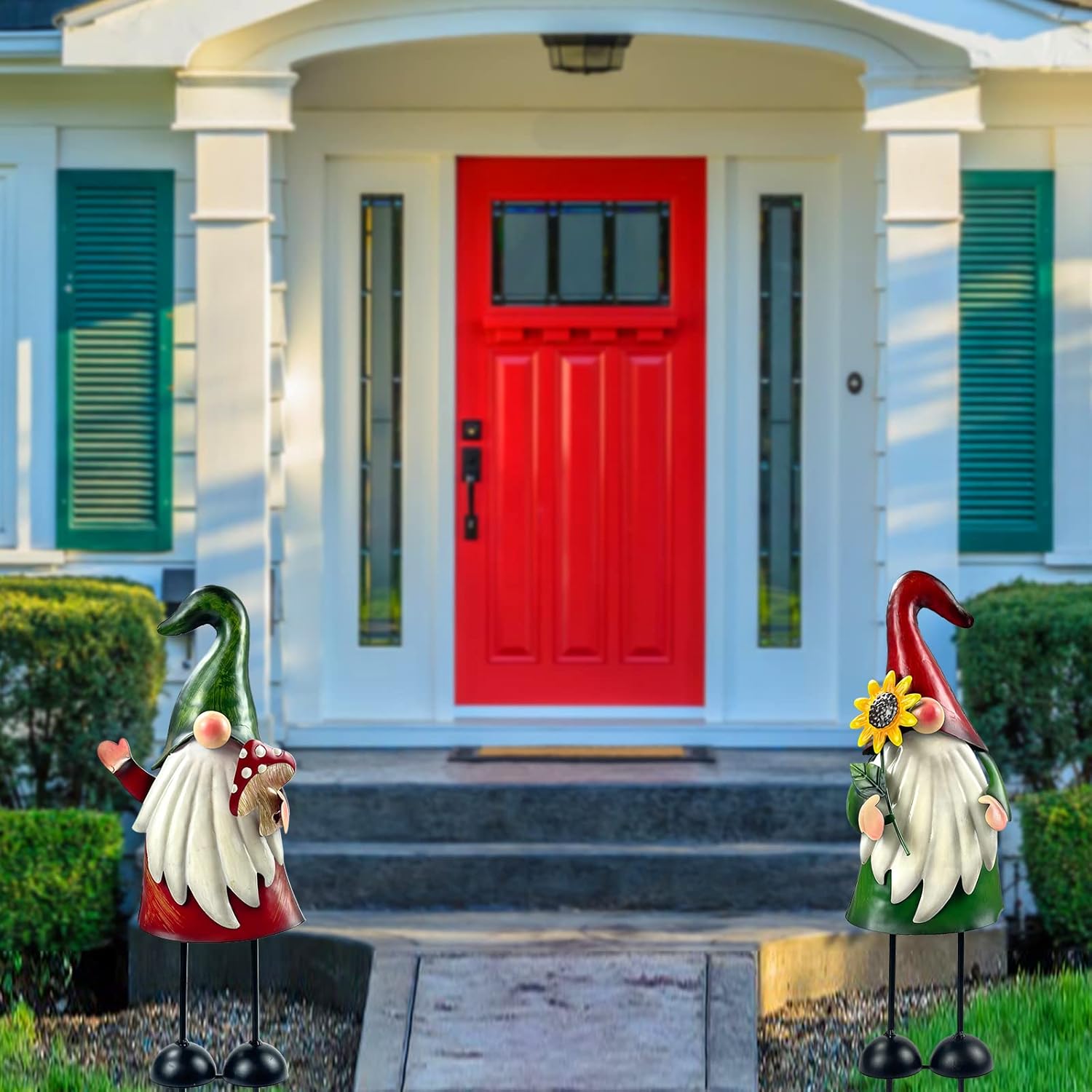 2Pcs Metal Garden Gnome Stakes 18in Outdoor Yard Decor