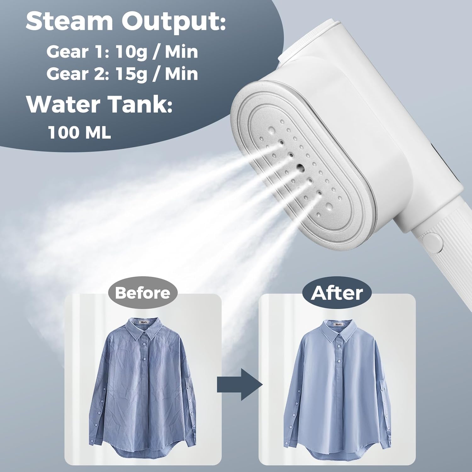 Travel Garment Steamer 1200W LED 2in1 Foldable Iron 100ml