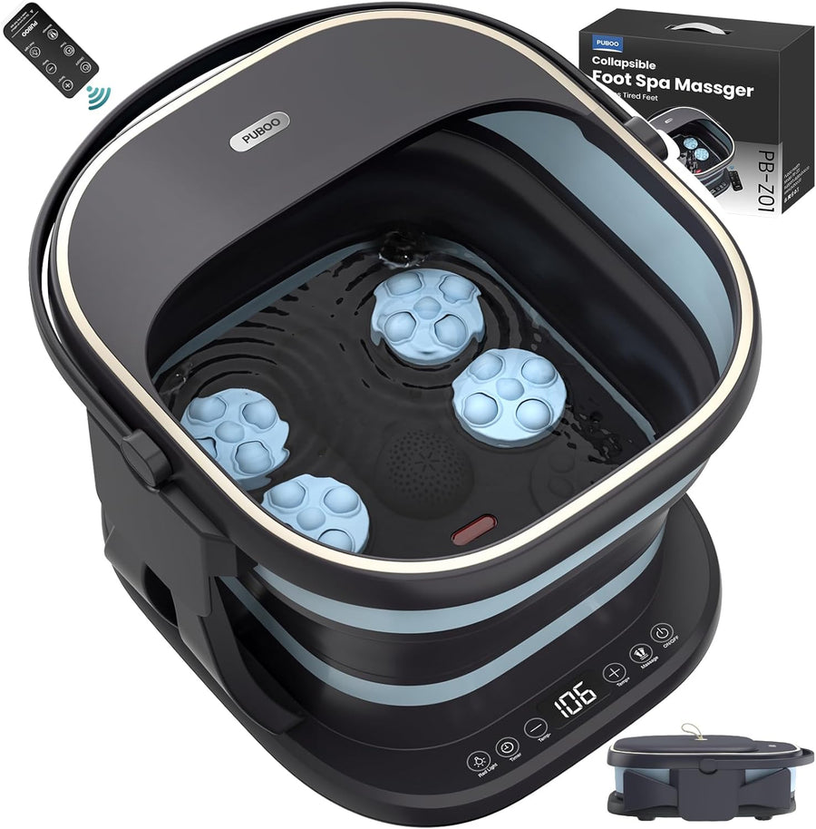 Foldable Foot Spa Bath Heat Massage Balls Remote LED Pedicure