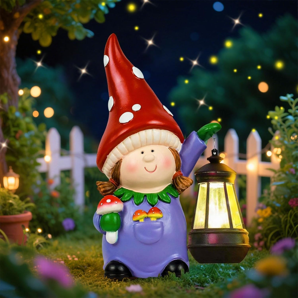 Solar Garden Gnome Statue LED Lantern Outdoor Patio Yard Decor