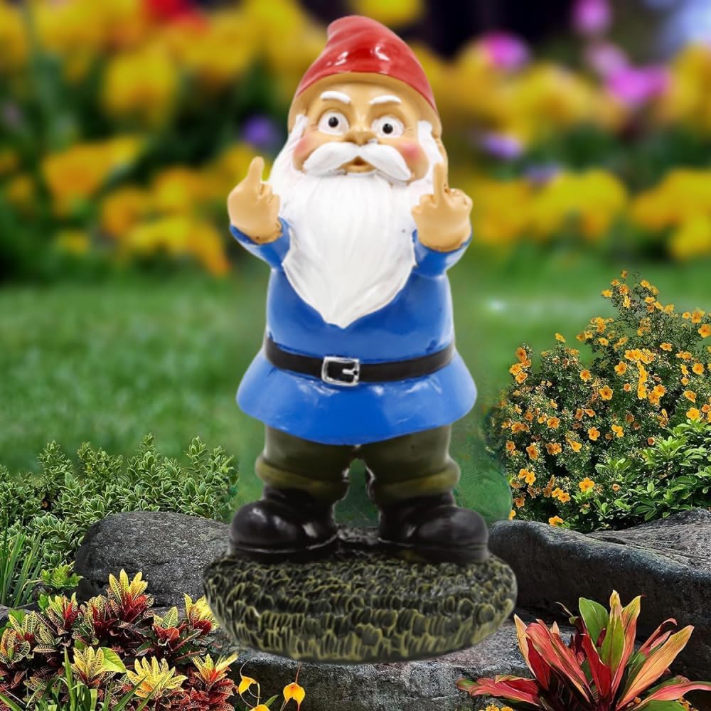 Funny Garden Gnome Middle Finger Statue Naughty Outdoor Decor