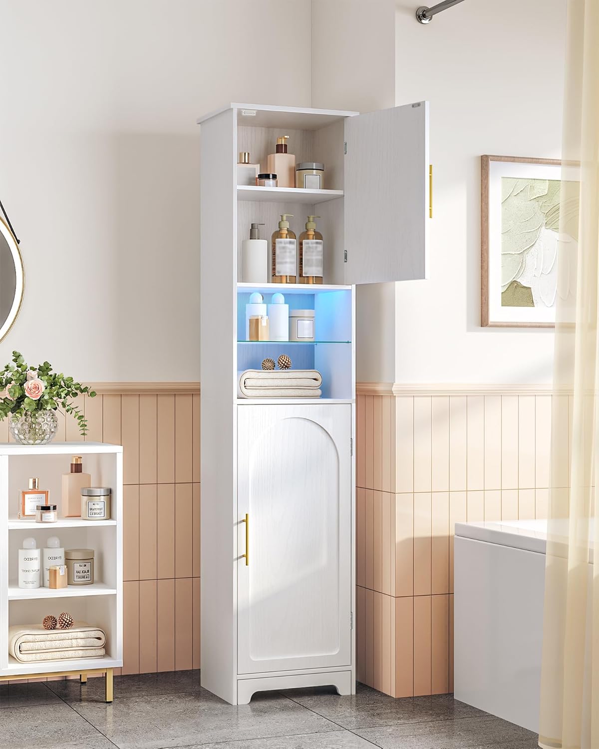 LED Tall Bathroom Storage Cabinet 2 Door White 170cm