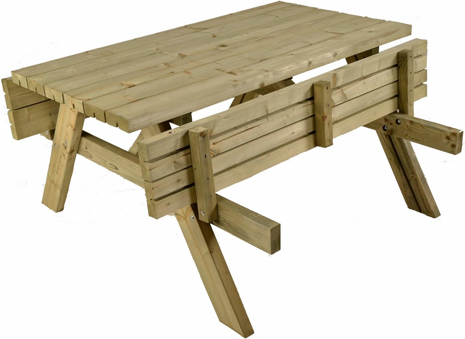 6 Seater Wooden Picnic Table Bench Set w/Fold Up Seats