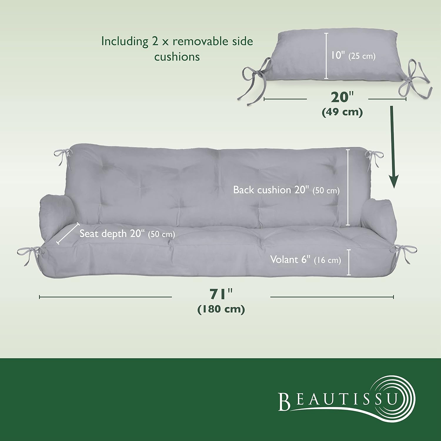3 Seater Garden Swing Seat Cushion 180x50x8cm Light Grey